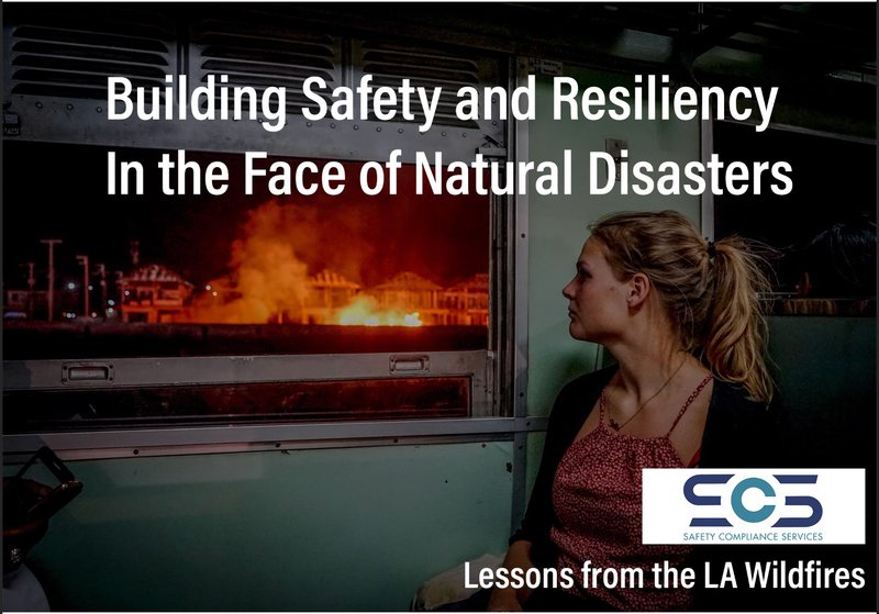 building safety and resiliency in the face of natural disasters image of woman looking at wildfires.