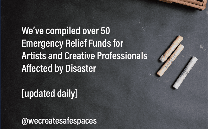 mutual aid for creative professionals image with chalk and paints in background.